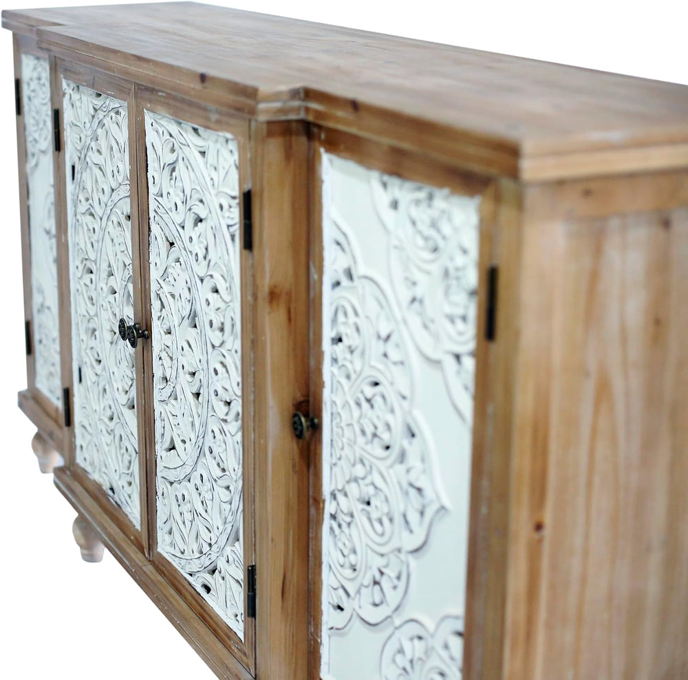 LKTART 63" Solid Wood Sideboard Buffet Cabinet with Storage,Carved Credenza