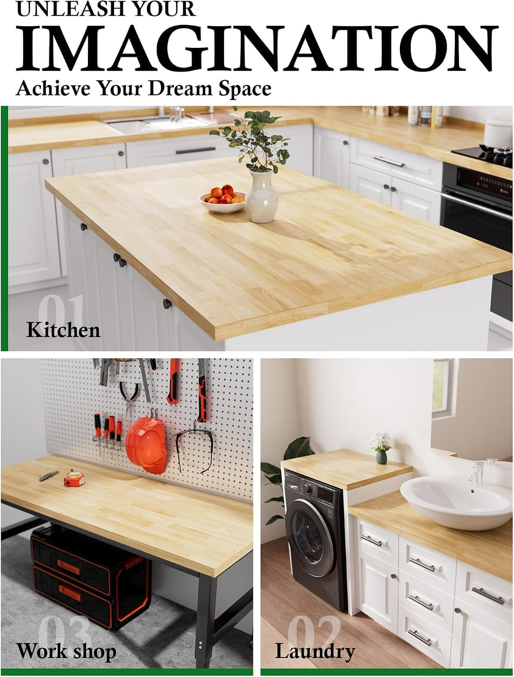 1FT Butcher Block Countertop – 12″ x 25″ x 1.5″ Solid Birch Wood Table Top