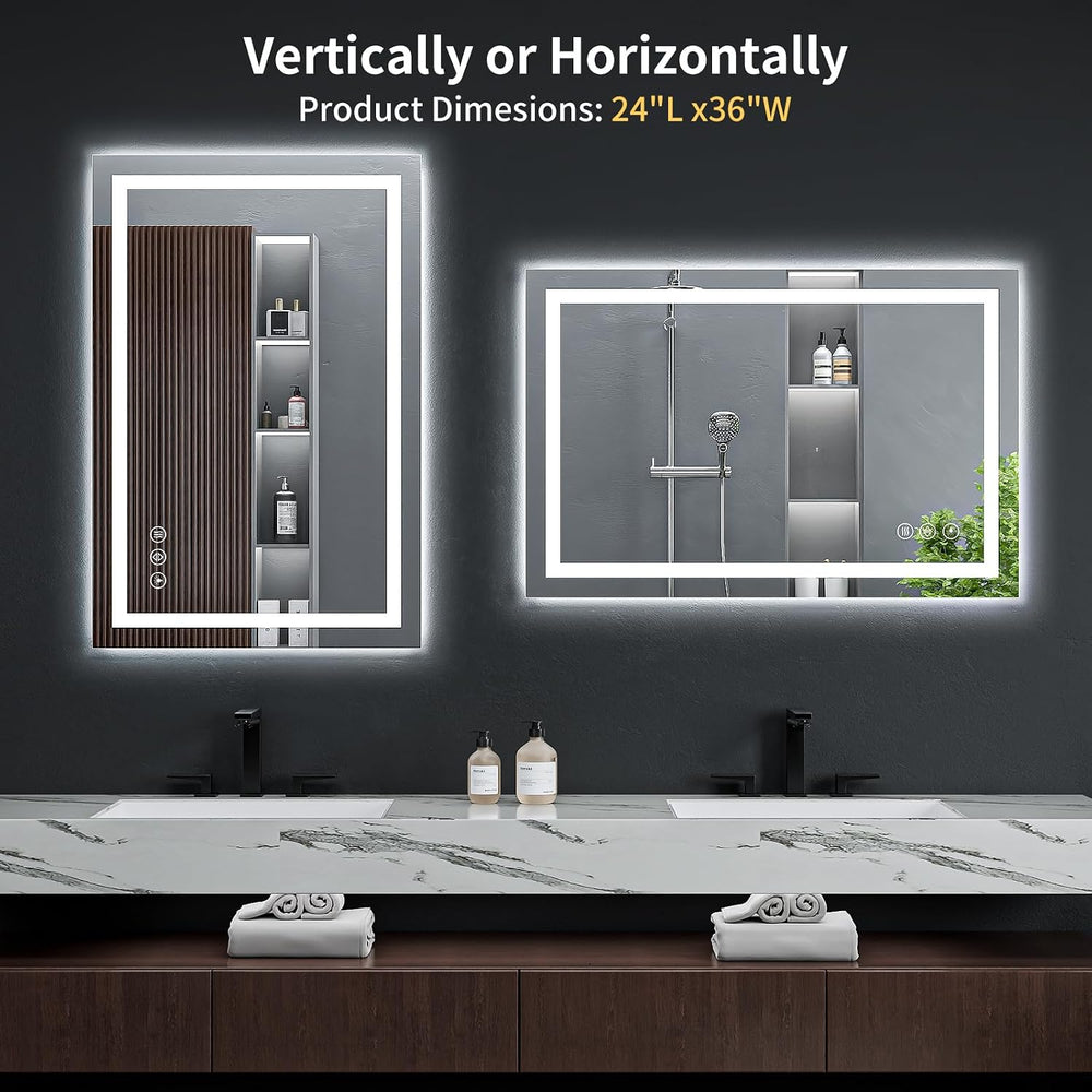 24"x36" LED Bathroom Mirror with Lights, Backlit+Frontlit, Anti-Fog