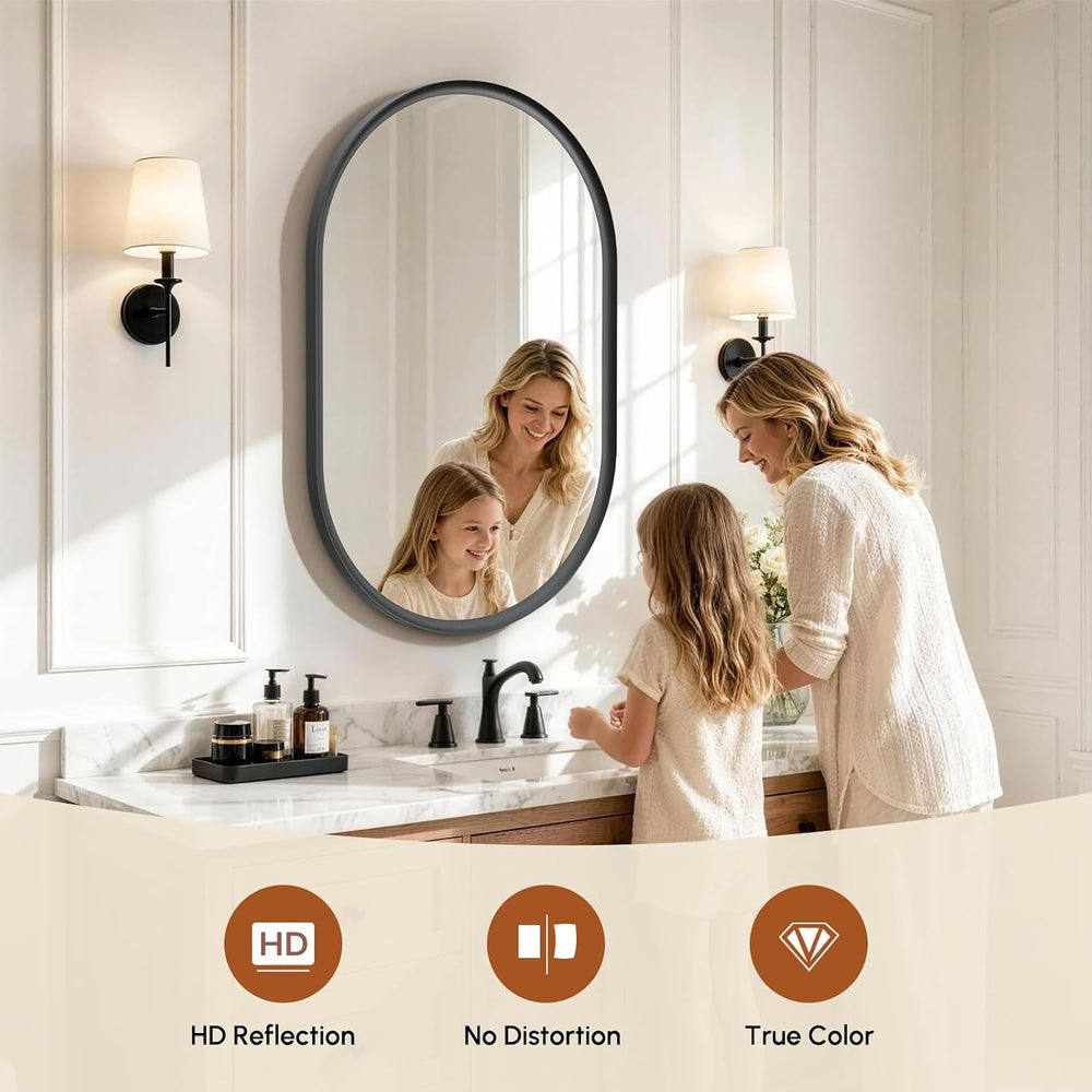 USHOWER Black Oval Mirror 24x36 Inch, Oval Bathroom Mirror