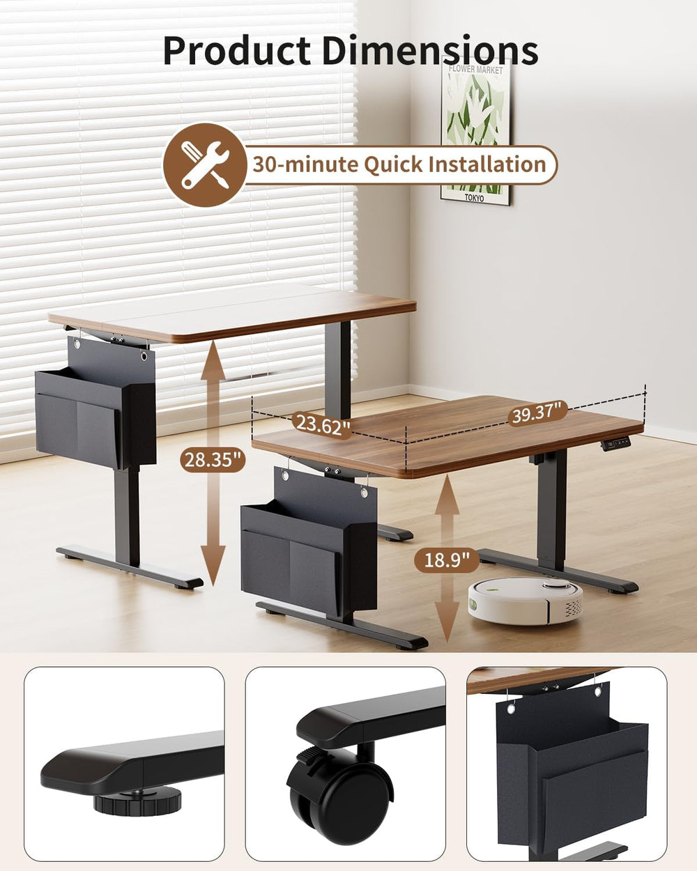 Height Adjustable from Coffee Table to Desk 40"x24" Dark Walnut Look