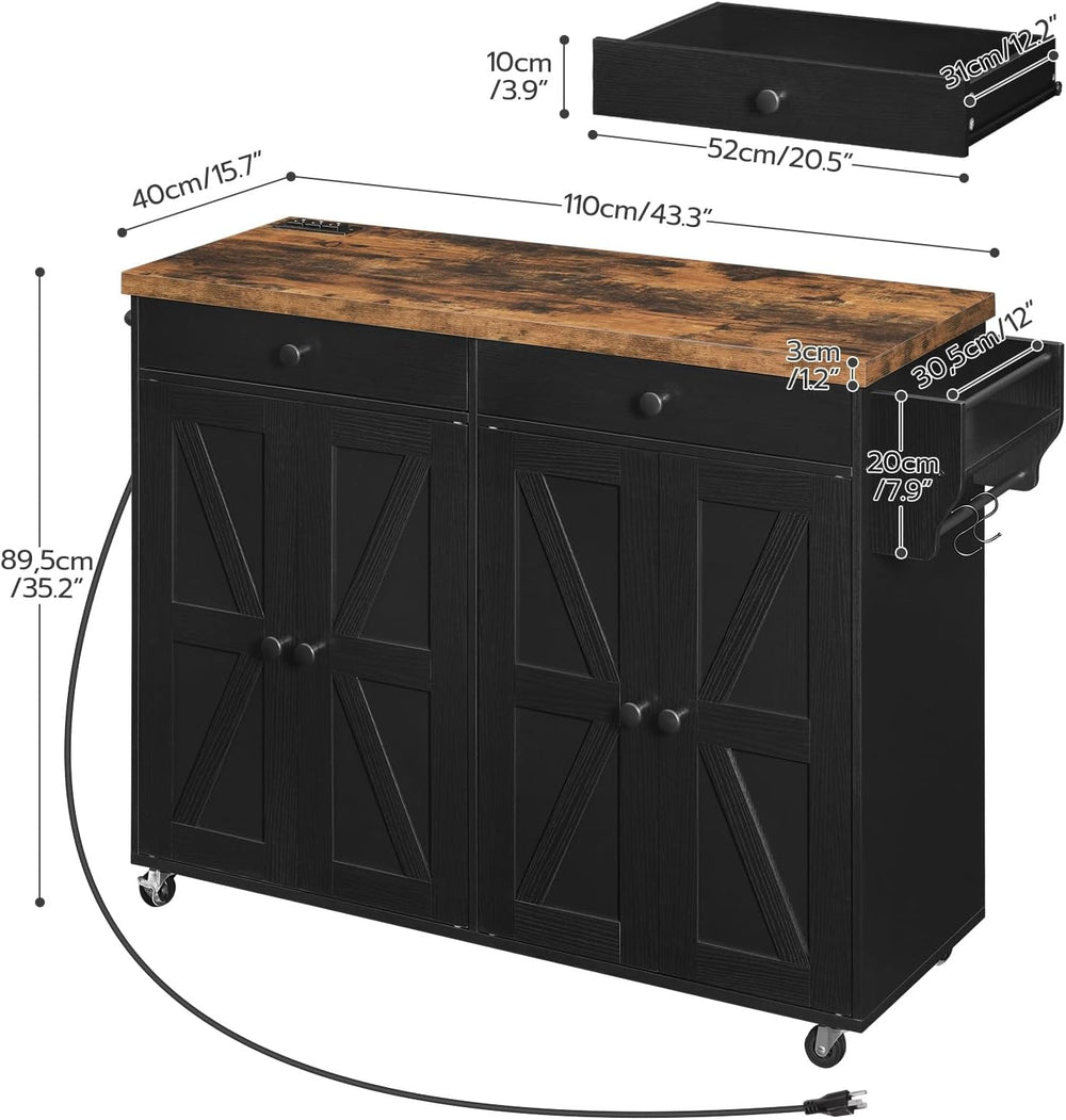 HOOBRO Kitchen Island with Power Outlet, Rolling Kitchen Island with Storage,...
