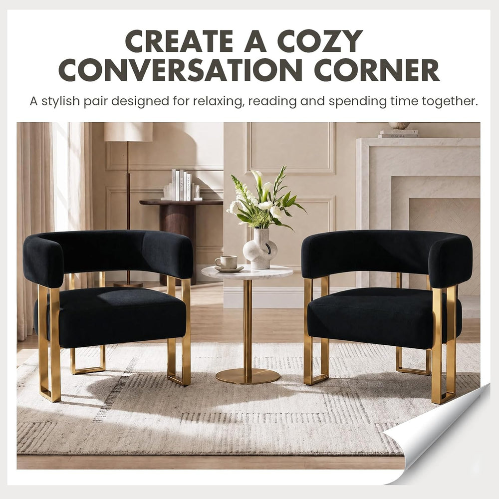 Hyfirm Modern Barrel Accent Chairs Set of 2, Comfy Velvet Upholstered Armchai...
