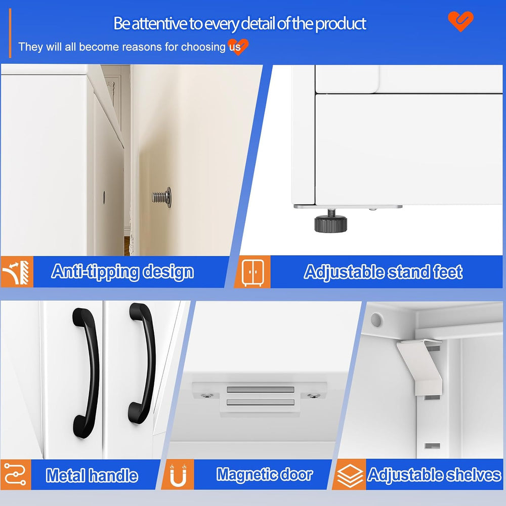 GAIOUS 43.3'' Tall Kitchen Pantry Cabinet, White Metal Storage Cabinet