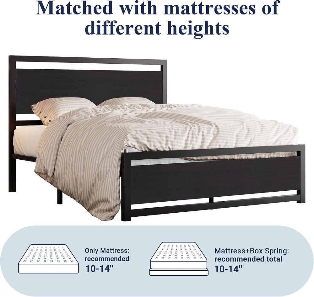 Allewie Queen Bed Frame with Headboard, Footboard and Strong Support, Black