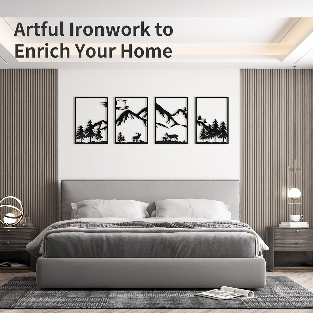 LONGKING 4 Pack Metal Wall Art, Mountain Iron Wall Sculpture, Art Wall Décor ...