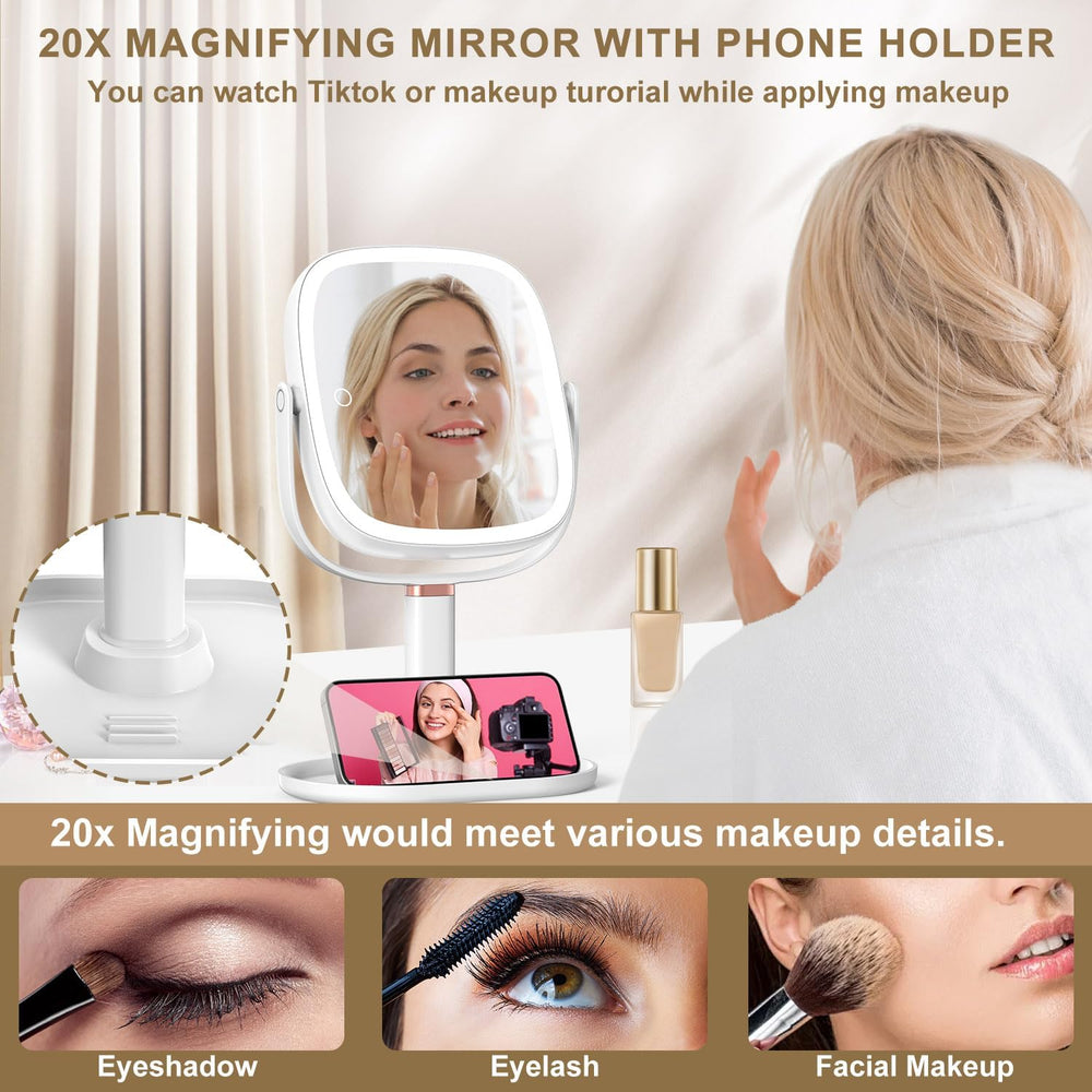 Mocado Makeup Mirror with Lights, 1X/20X Magnifying Mirror with Light