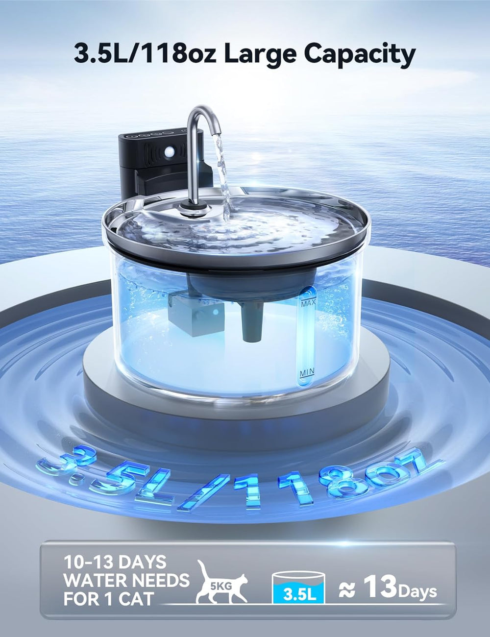 Wireless Cat Water Fountain [Water & Battery Separation] FEELNEEDY Stainl...