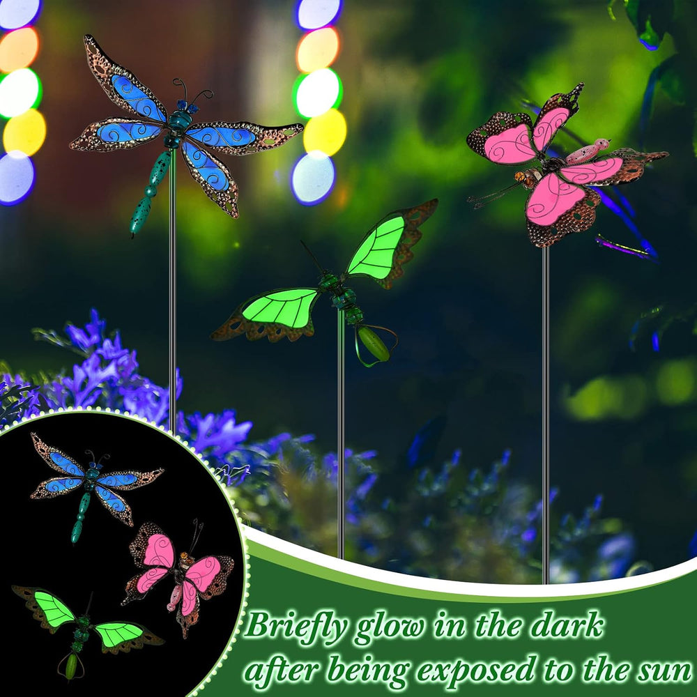 6 Pcs Metal Butterfly Garden Stakes Decor 34 Inch Dragonfly Hummingbird Butte...