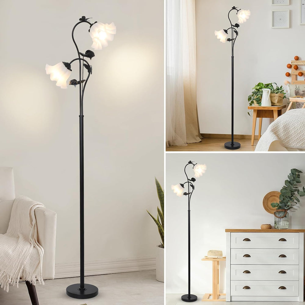 HMVPL Black Floor Lamp for Living Room, Flower Standing Lamp with 2 LED 5W Bl...