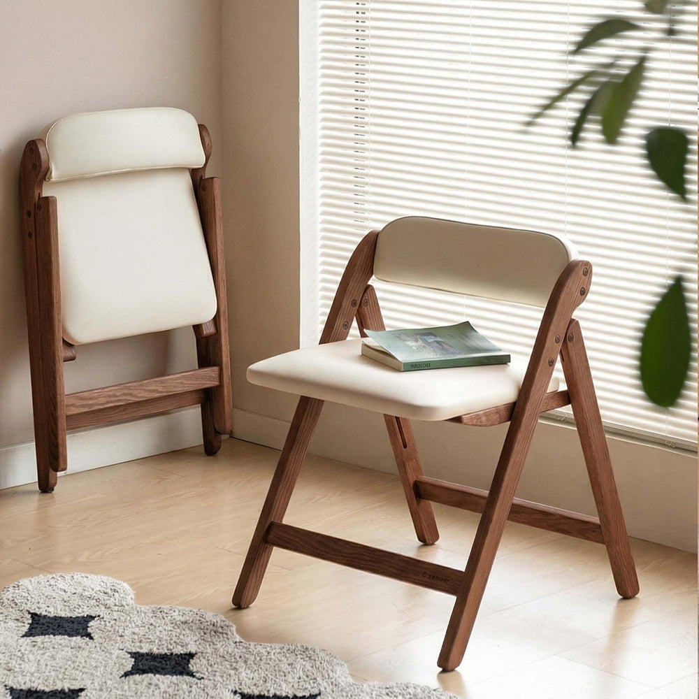 YESWOOD Oak Folding Dining Chairs with Cushion, Wood & Leather Dining Chair