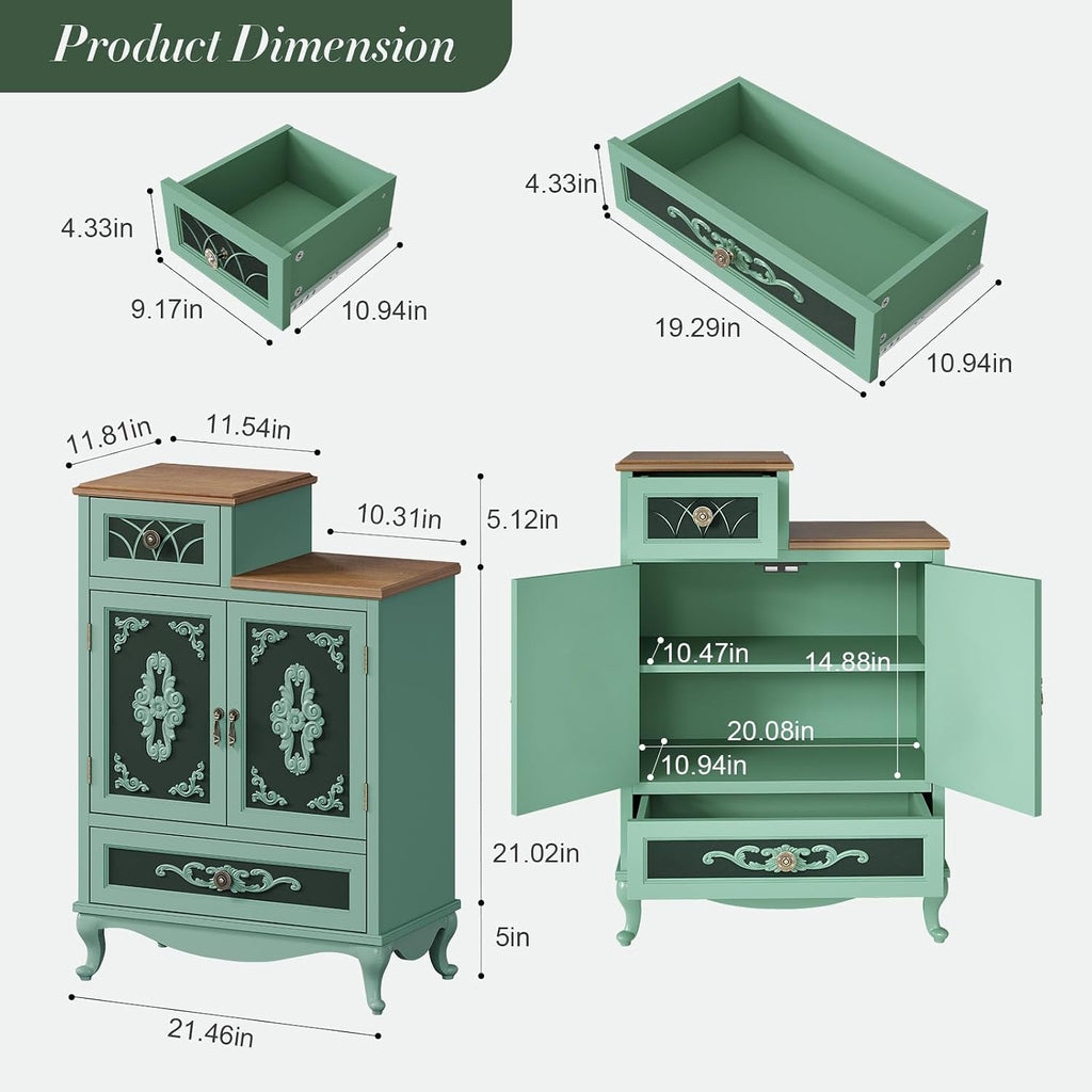 JOINICE Vintage Accent Cabinet with Doors,Entryway,Hallway,Sage Green