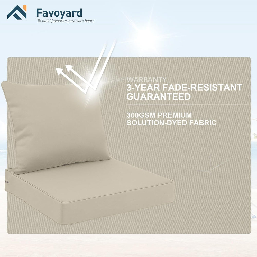 Favoyard Outdoor Patio Seat Cushions Set, 22 x 22 Inch, Waterproof, Beige