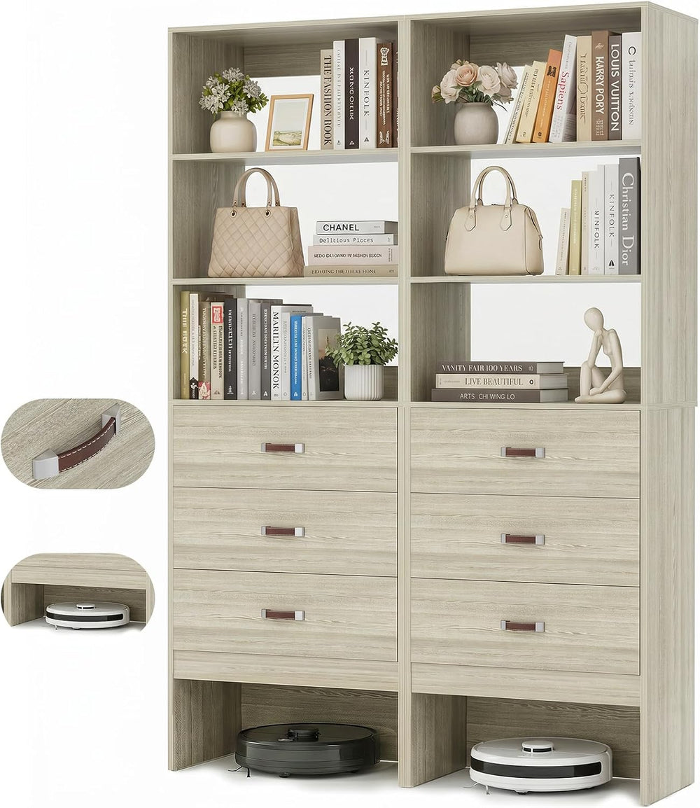 Freestanding 3.5FT Closet System with Leather Handles Set of 2 White Oak