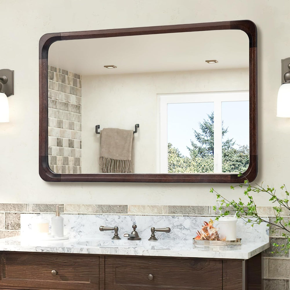 Black Walnut Wood Rustic Bathroom Mirror 26 x 40 Inch for Wall