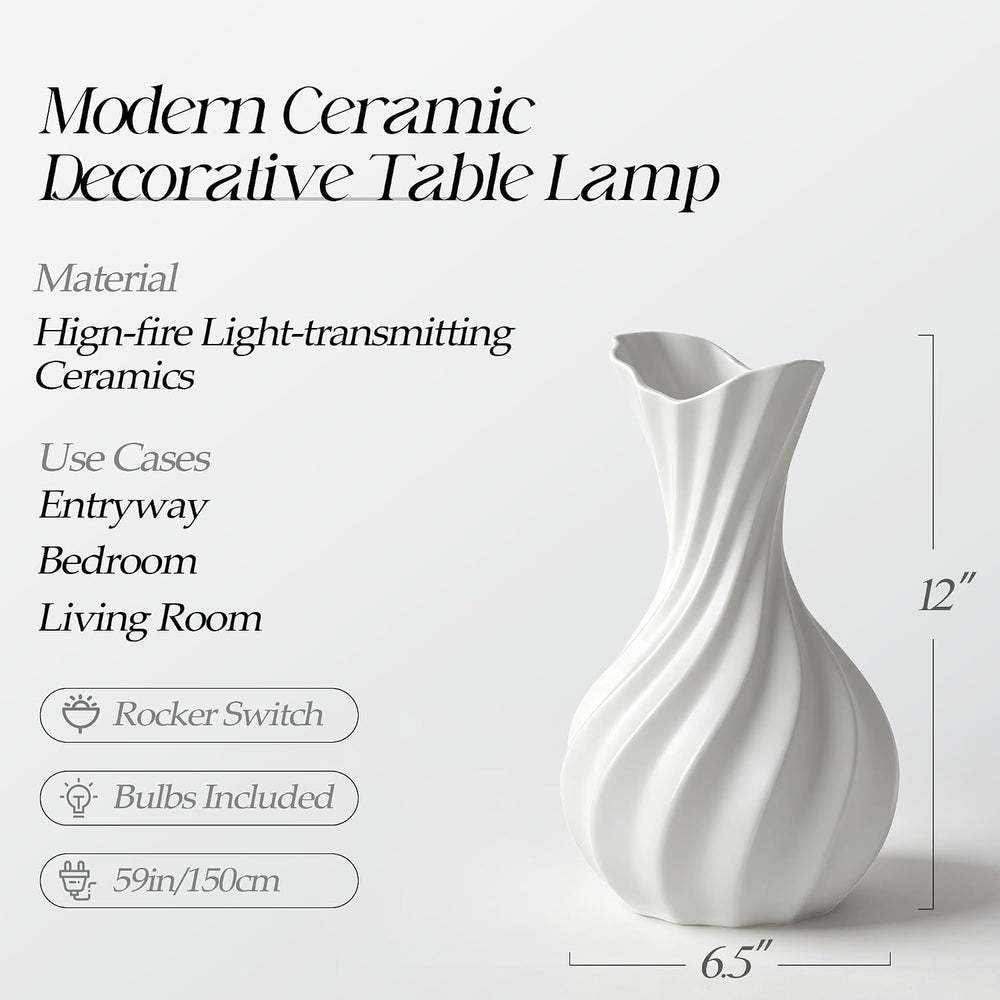 Hamucd Modern Ceramic Decorative Table Lamp for Bedroom Living Room-Vela
