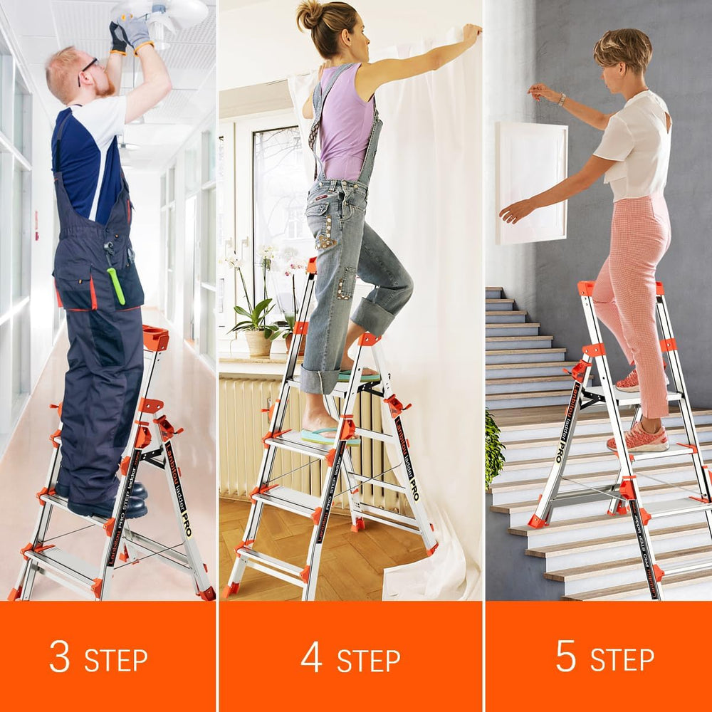 LANBITOU 5 Steps Aluminum Portable Folding Ladder for Stairs Home 330lbs