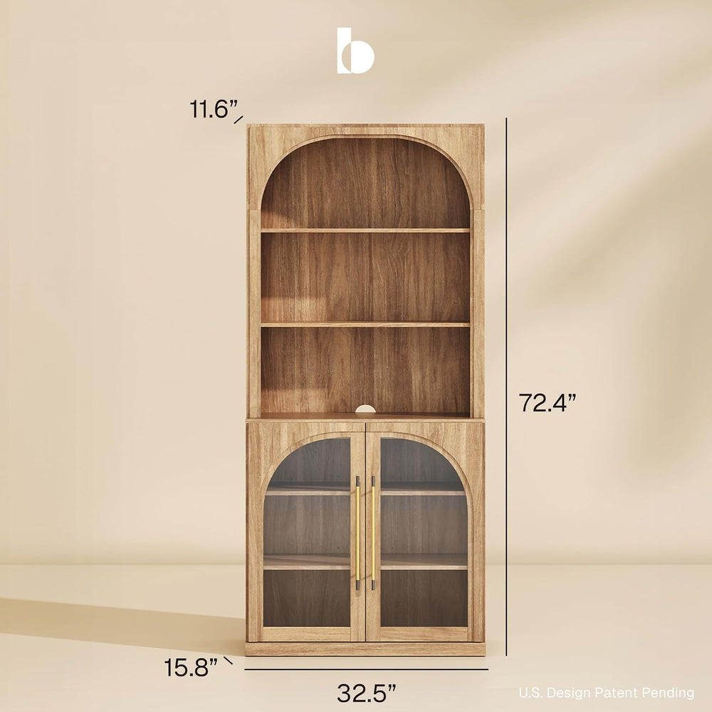 BELLEZE Glass Display Curio Cabinet Set of 2, 72" Tall Modern Wood 6-Tie...