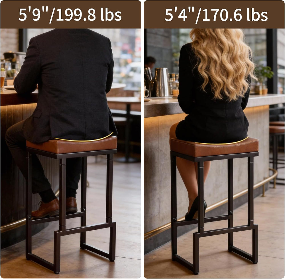 FIRAVOE 28" Bar Stools Set of 3, PU Leather Backless Saddle Bar Stools