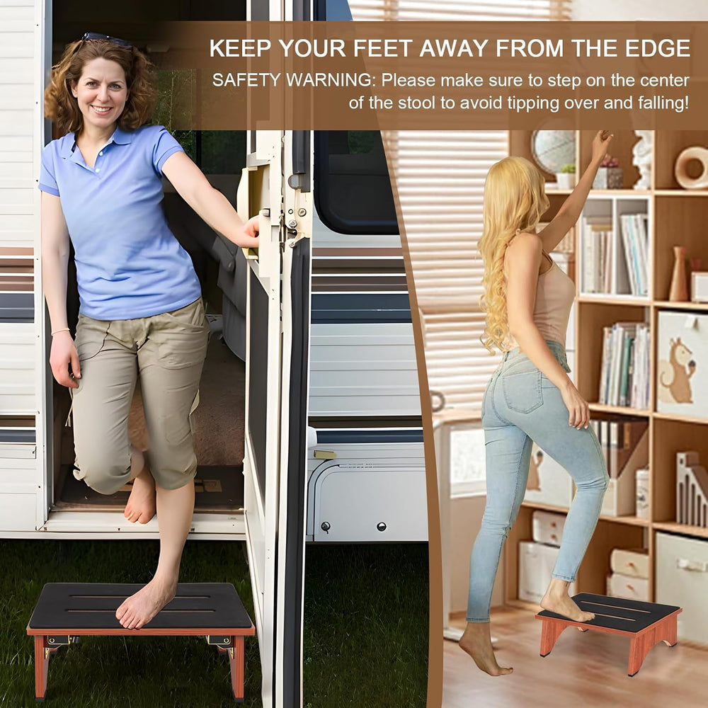 Step Stool Foldable, Wooden Step Stool with Non-Slip Rubber Stepping Platform...