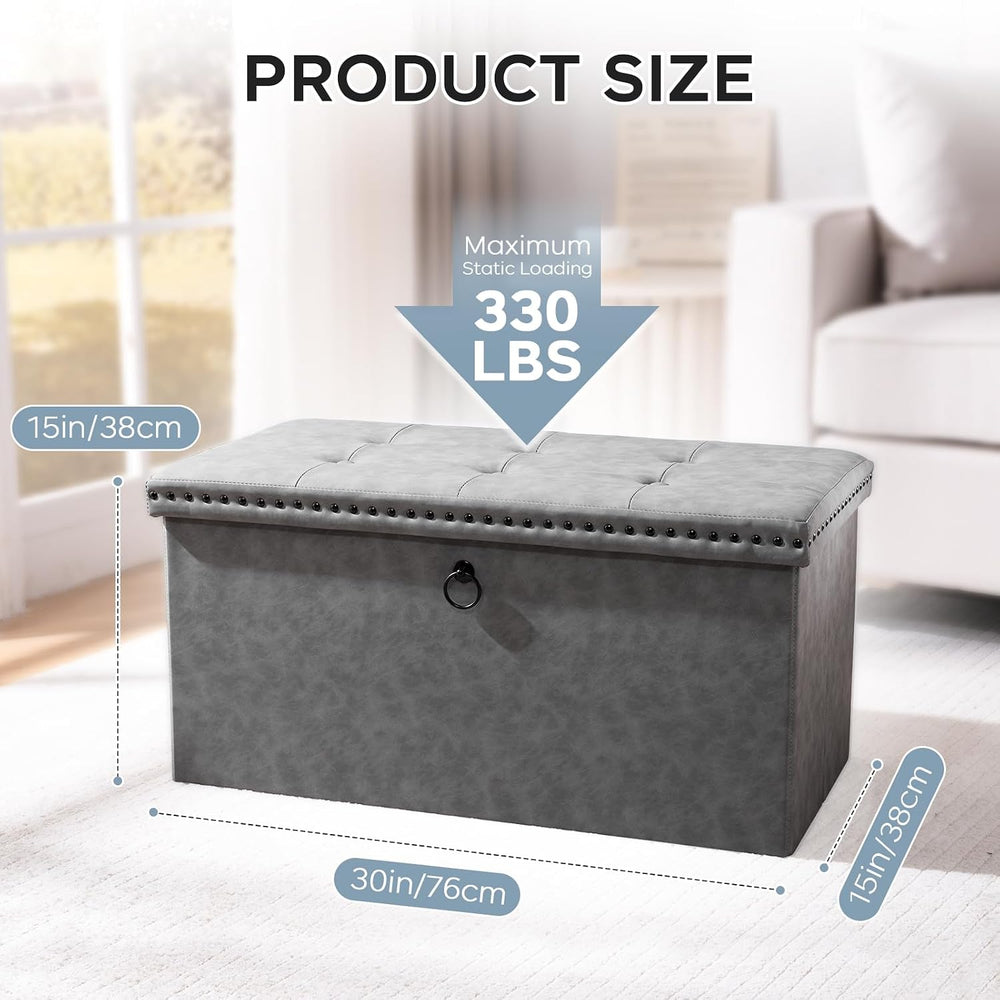 oakvivo 30 Inches Folding Storage Ottoman Bench, Leather End of Bed Foot Rest...