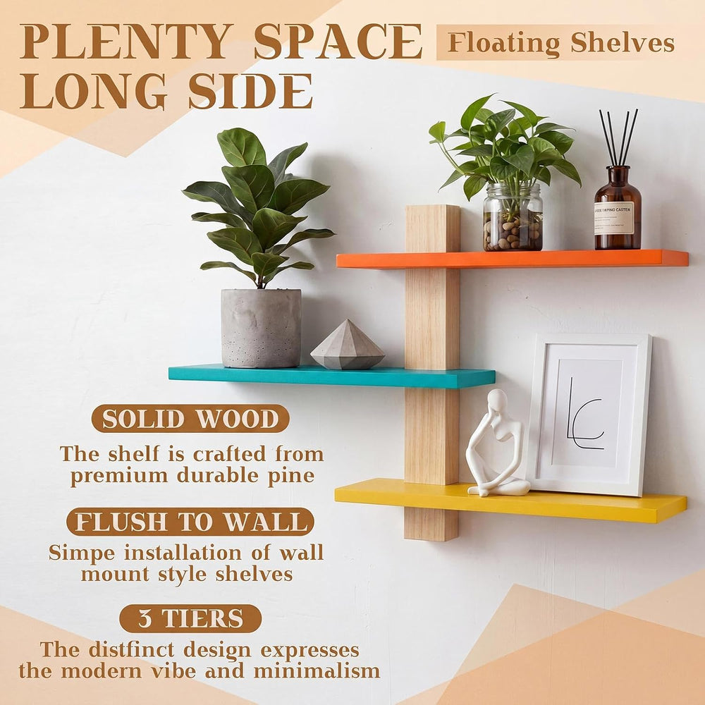 Pinkunn 2 Pack Floating Wall Shelf Mid Century Decor, Mid Century, 3 Tier