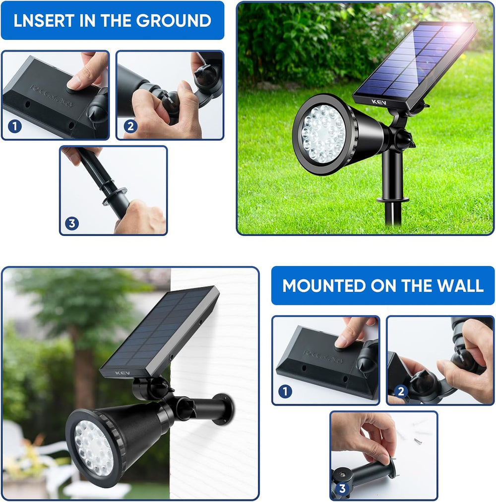 KEV RGB Solar Spot Lights Outdoor Waterproof,Multicolor,4‑Pack