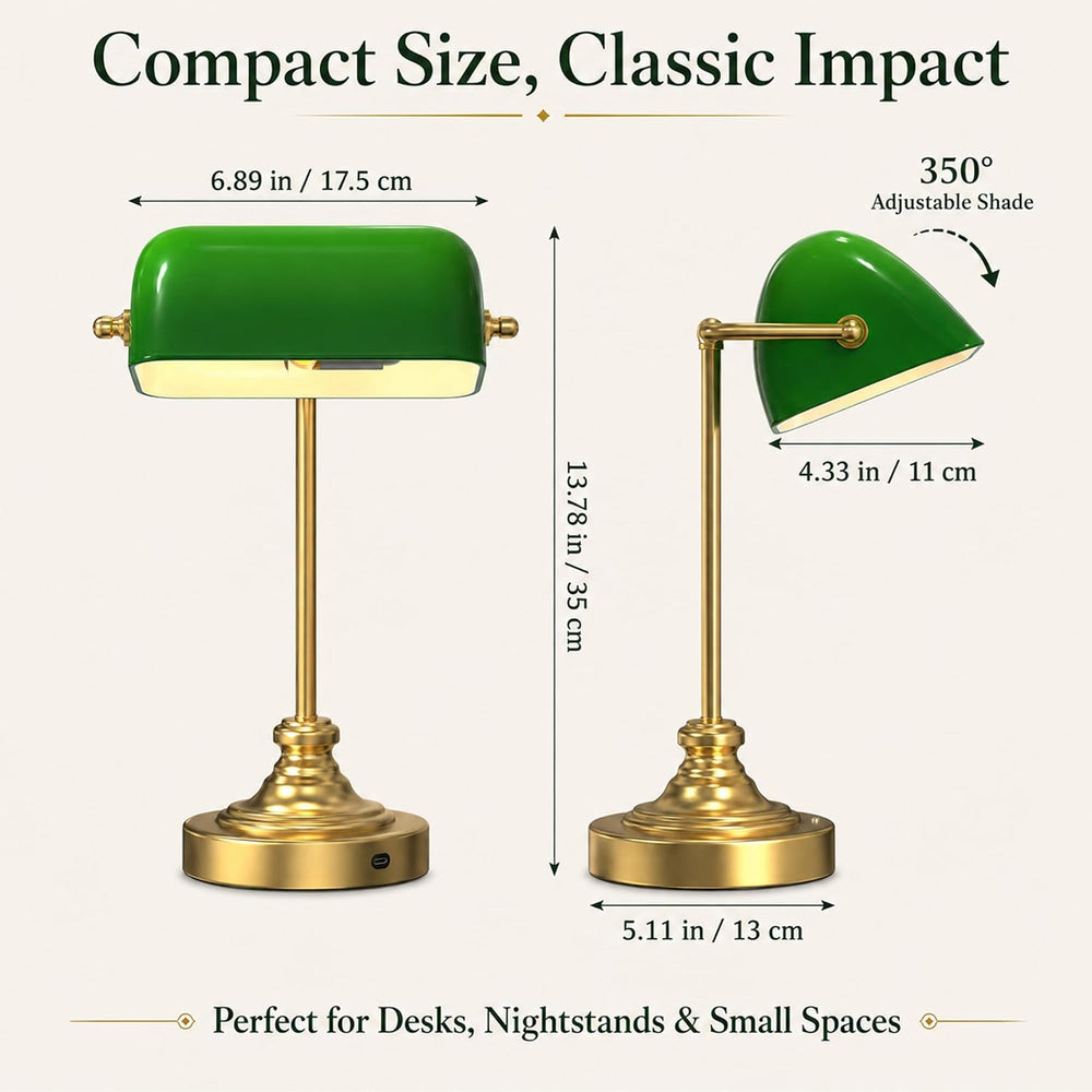 MOKOQI Cordless Bankers Lamp Rechargeable Green Glass Desk Lamp