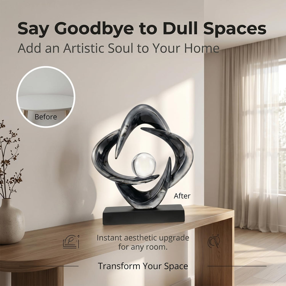 FJS Modern Abstract Sculpture Decor, 10.8" Gray Resin Art Statue