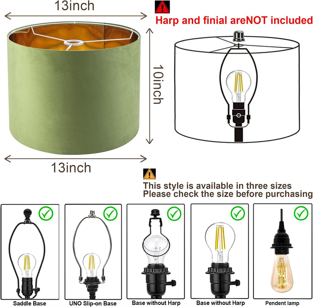 JIANGYUN Olive Green Velvet Lamp Shades Set of 2,Middle Drum Fabric Lamp Shad...