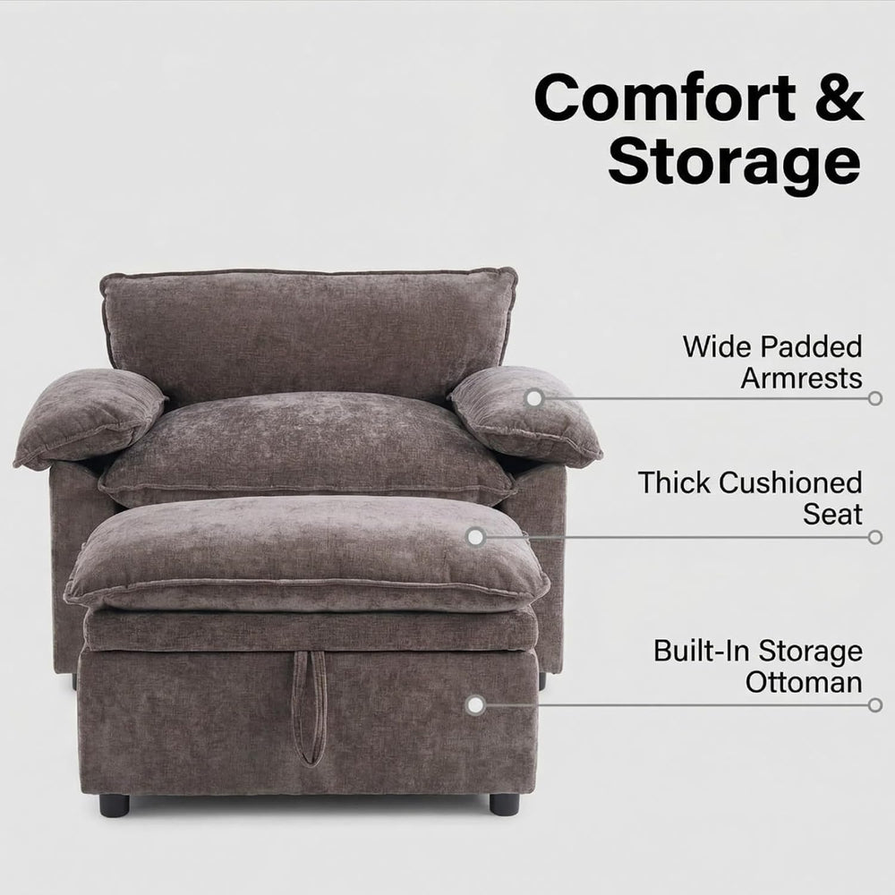 Furnimart Oversized Chair with Storage Ottoman, 44" Wide Cloud Chair and...