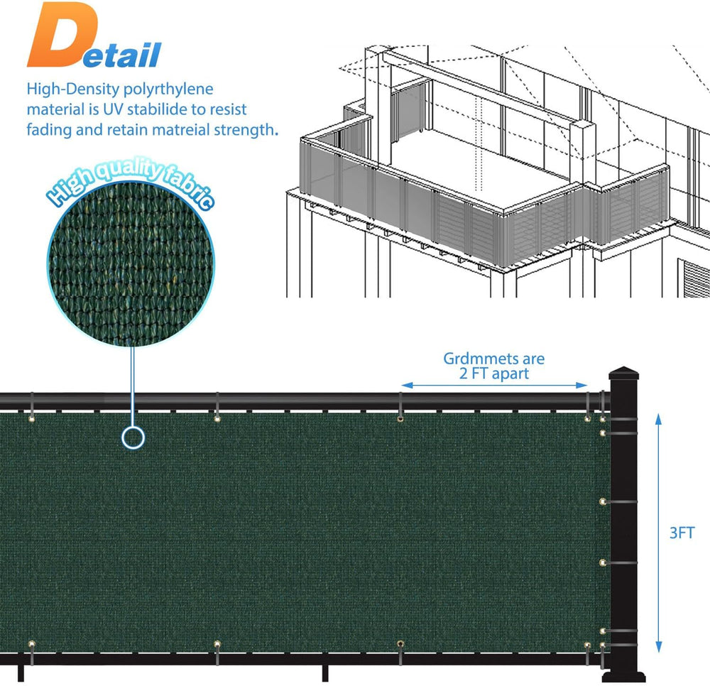 TANG 3' x 50' Balcony Privacy Screen Apartment Patio Mesh Fence Scree...