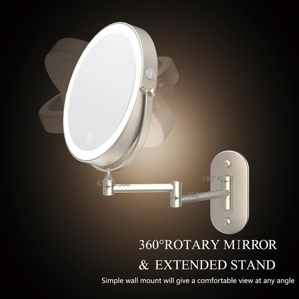 8" Wall Mounted Makeup Mirror,Oval Base, 10X, Brushed Nickel