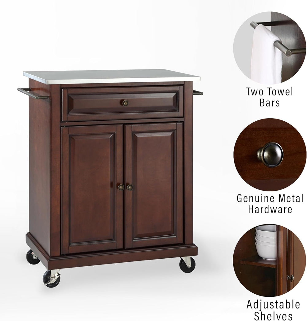 Crosley Furniture Compact Rolling Cart, Stainless Top