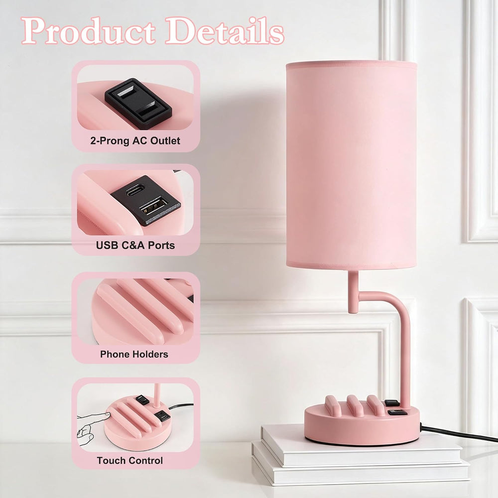 Dreamholder Touch Control USB Table Lamp with USB C/A & AC Outlet, 3-Way ...
