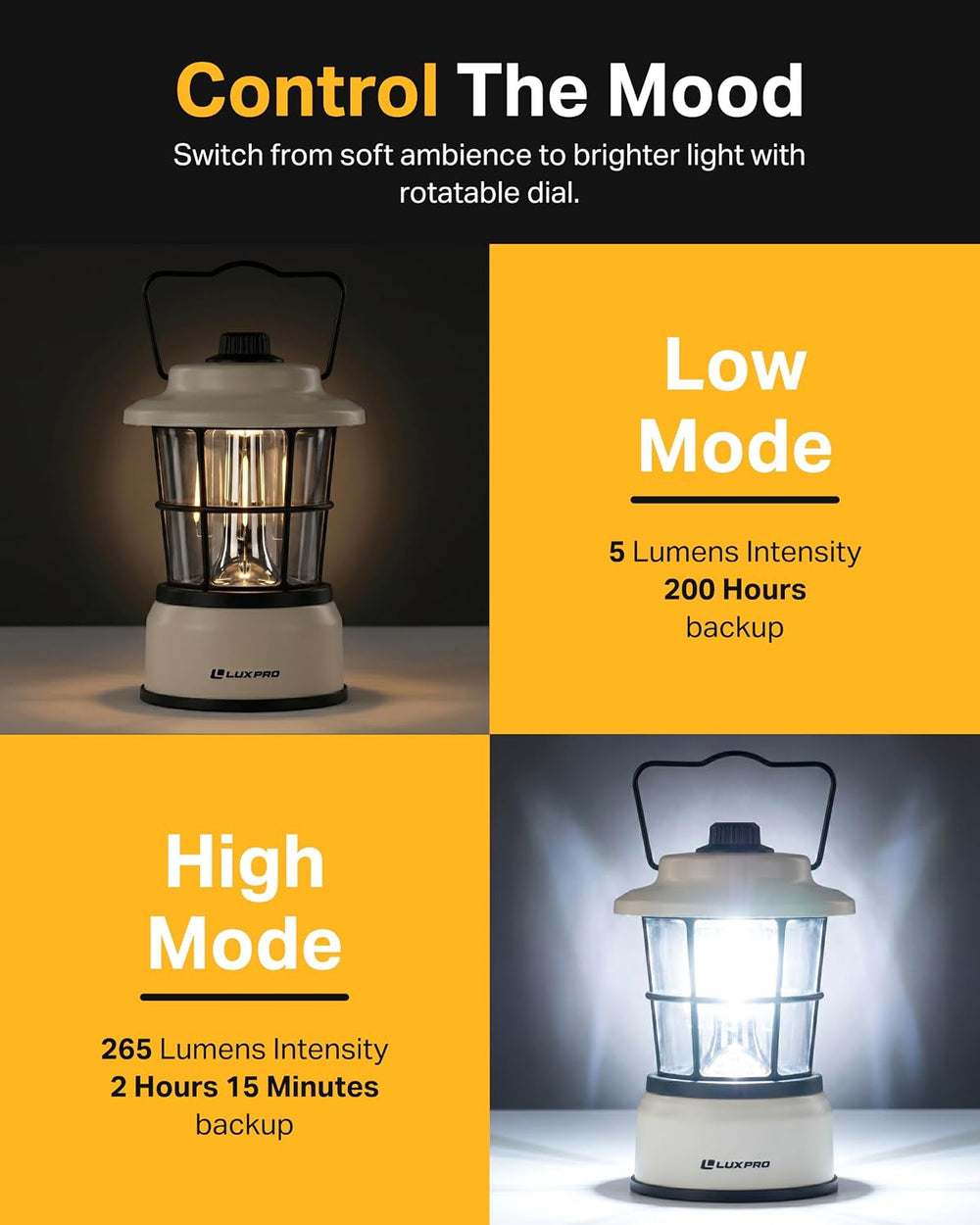 LUXPRO Retro Outdoor Lantern, Battery Lamp Camping Lantern, Beige, 2 Pack