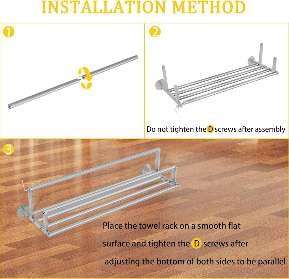 Double Towel Racks for Bathroom Towel Rack with Shelf, 24 Inch Double Towel B...