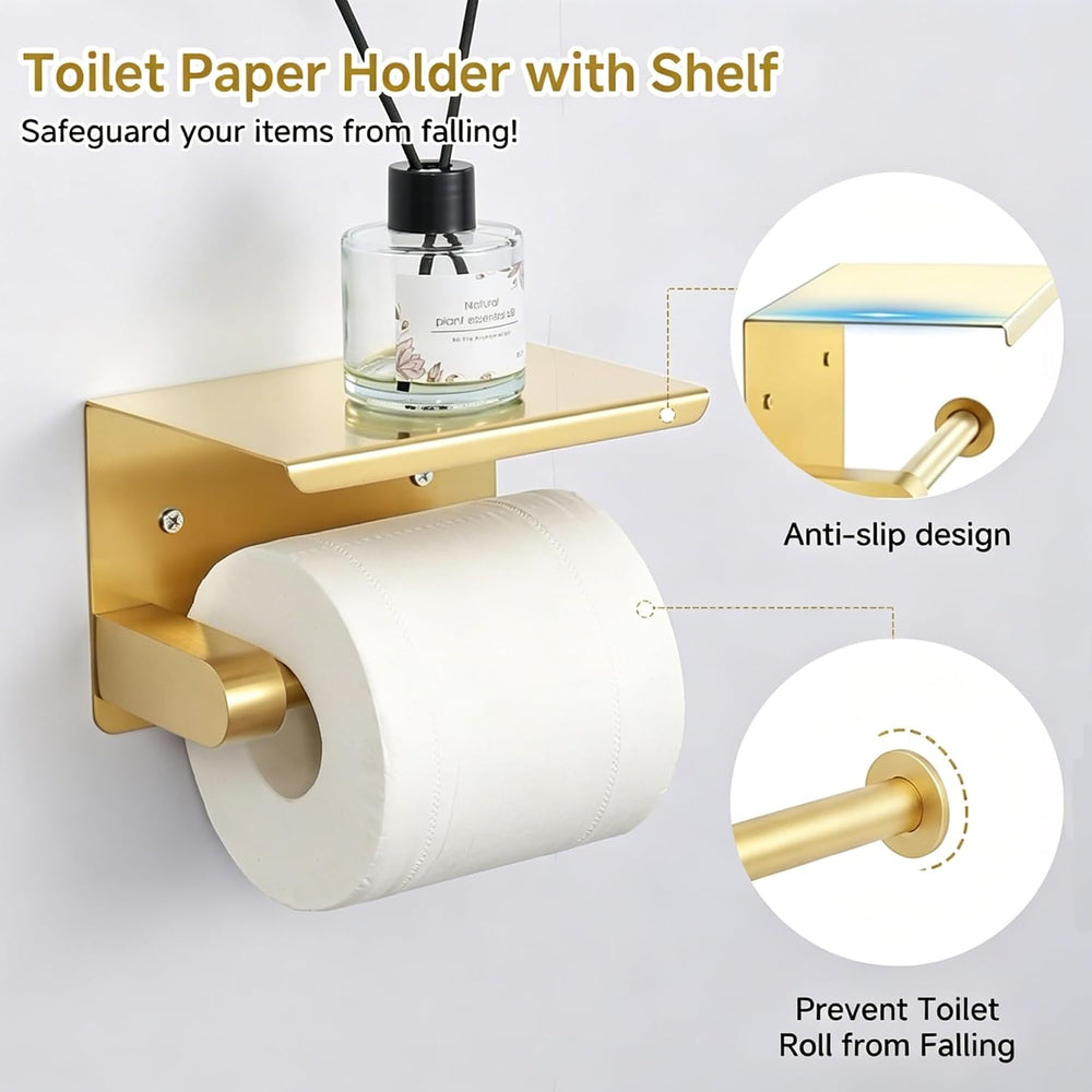 7-Piece Bathroom Hardware Accessories Set, SUS304 Towel Bar, Gold