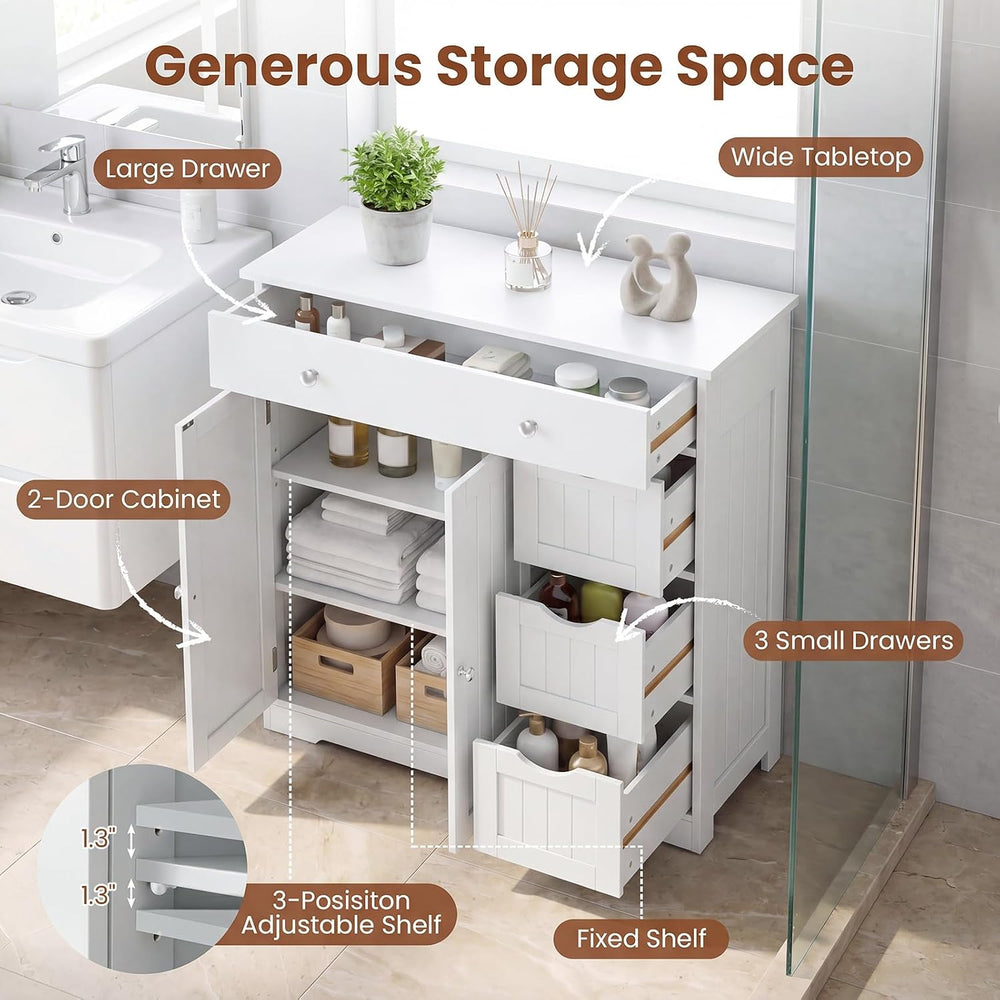 Tangkula Bathroom Floor Cabinet, 4 Drawers, 2 Doors Cabinet (Off White)