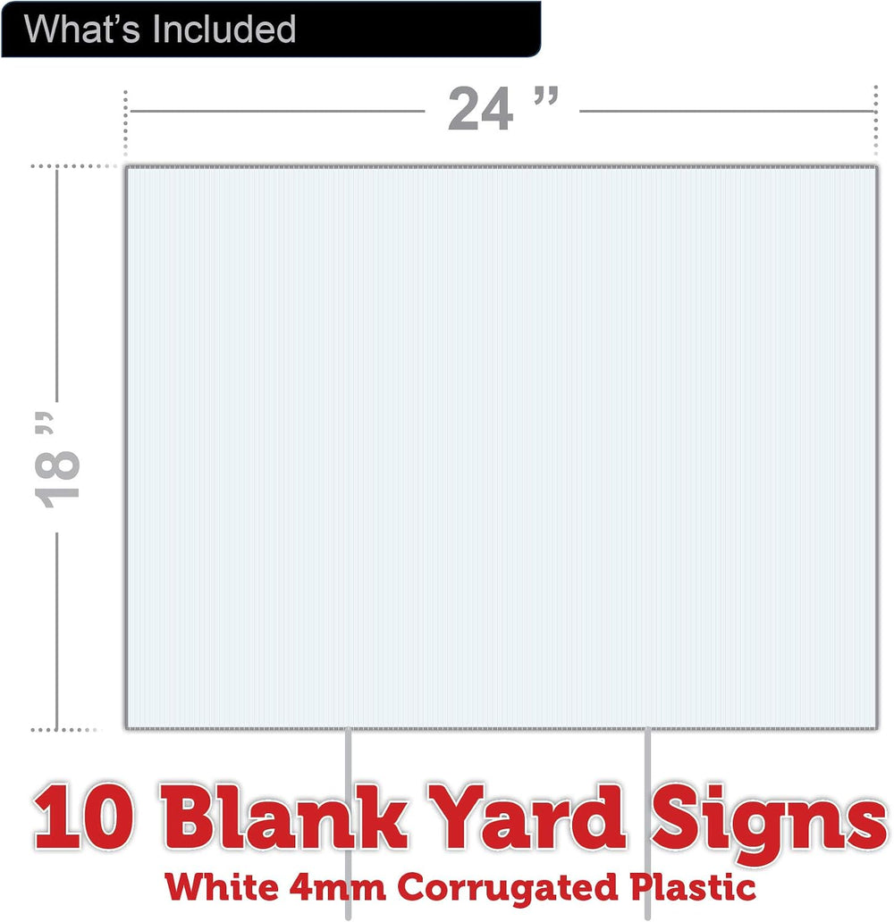 10 Blank Yard Signs with Stakes | 18" x 24" | Create Your own Messa...