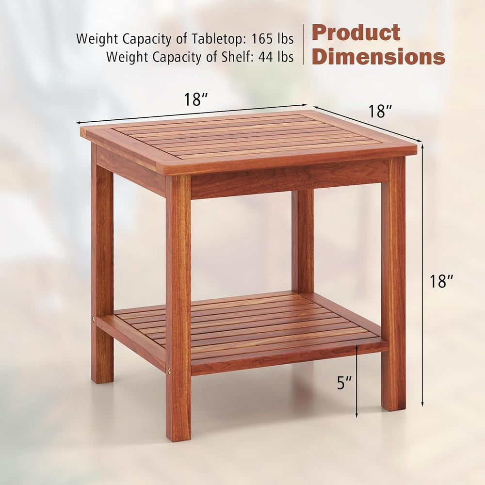 HAPPYGRILL Adirondack Outdoor Side Table Patio 2-Tier Square End Table, Acaci...