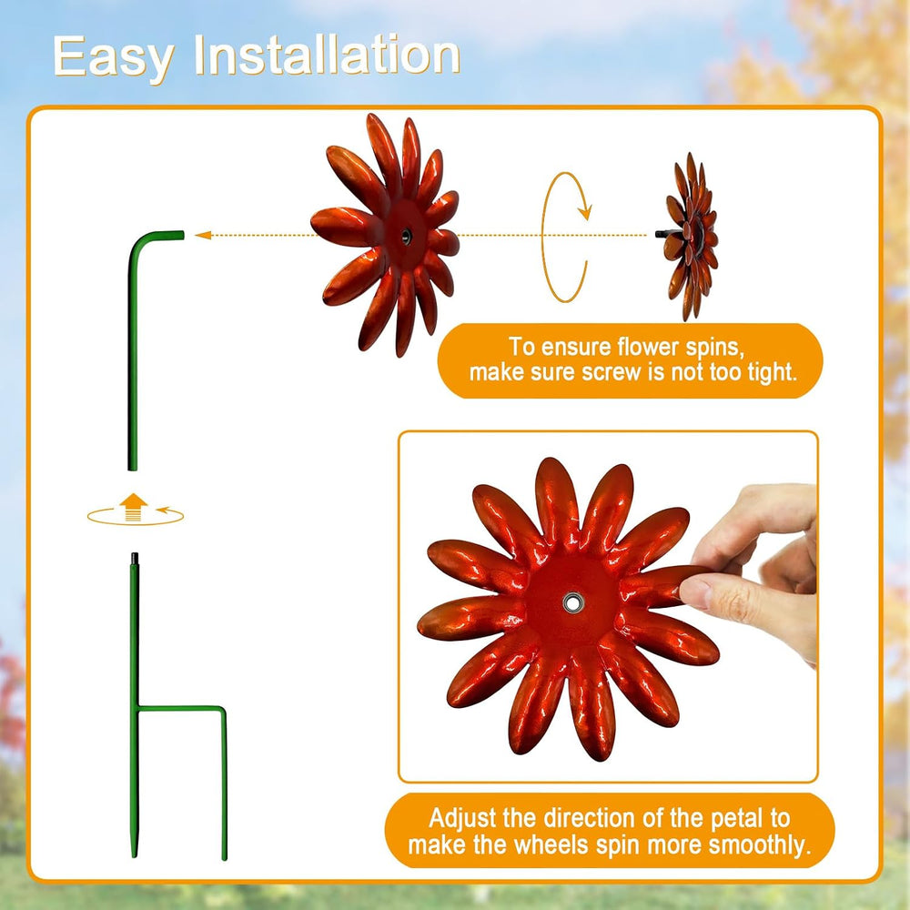 5 Pack Metal Autumn Mums Wind Spinner Garden Stake,Outdoor Fall Decorations