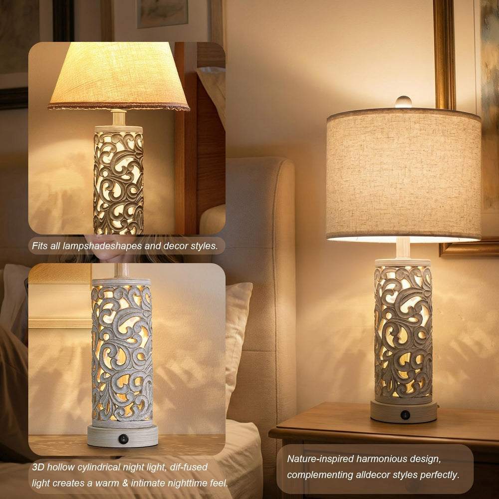 OYEARS Bedside Table Lamps Set of 2 with Night Light, 22'' Distressed...