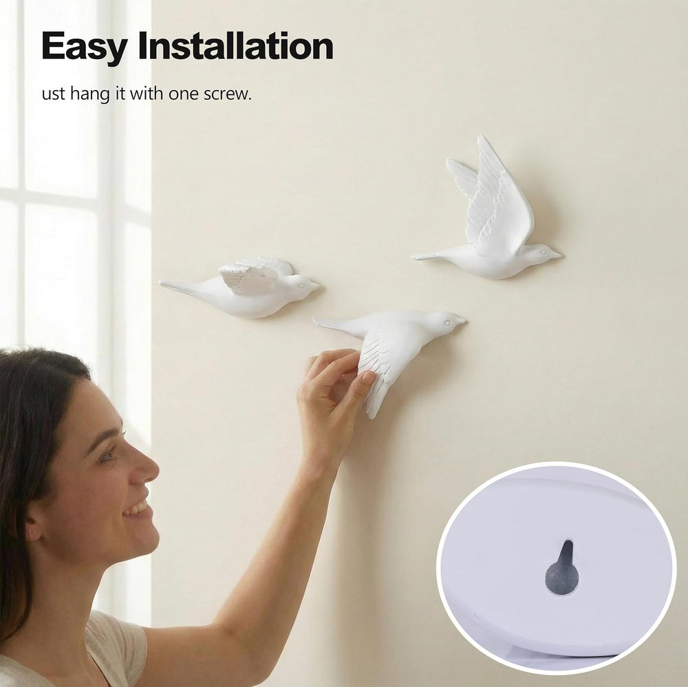 suruim 3D Birds Wall Decor Set of 3 Resin Wall Sculpture (White)