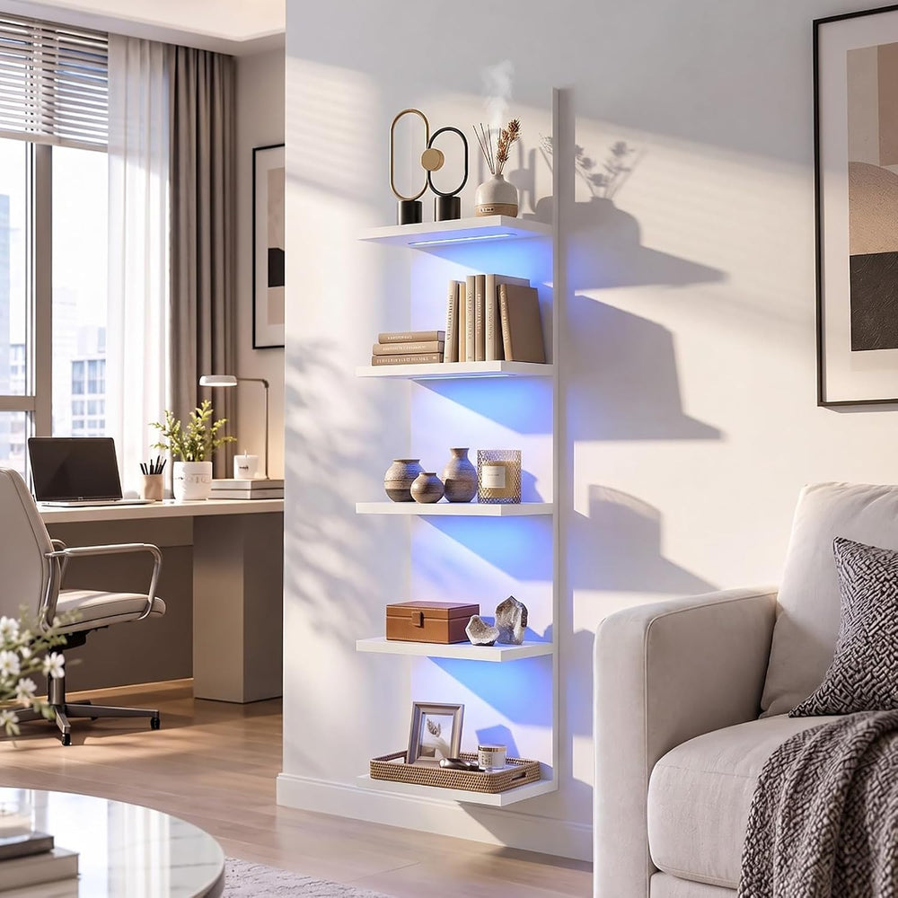 VIWODS 5-Tier Wall Shelf Unit with RGB Light, White