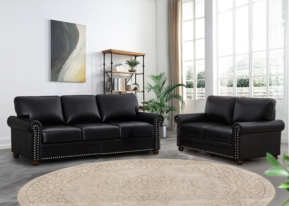 2 Piece Faux Leather Sofa Set,Modern Couch and Loveseat Sets with Storage,Mid...