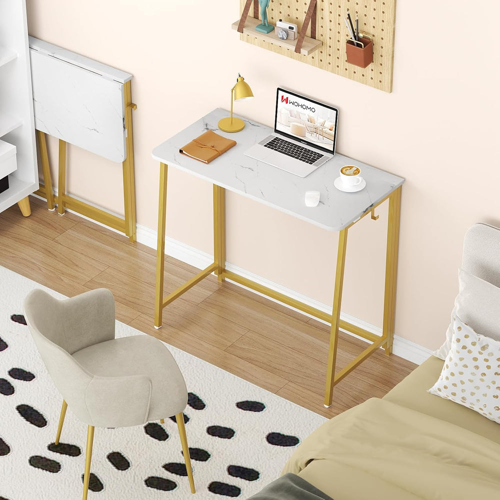 WOHOMO Folding Desk, 31.5" Foldable Computer Table for Small Spaces, Gold