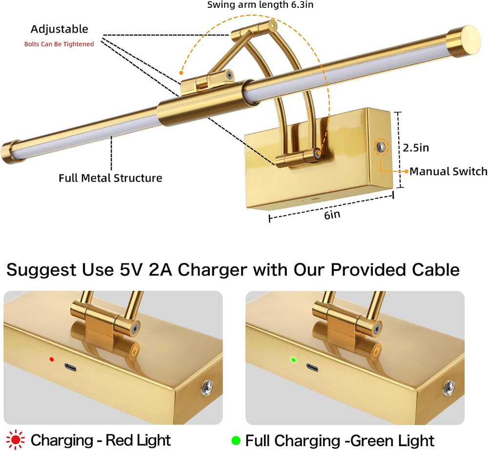 24" Picture Lights for Wall, 8000mAh Rechargeable Wireless Remote