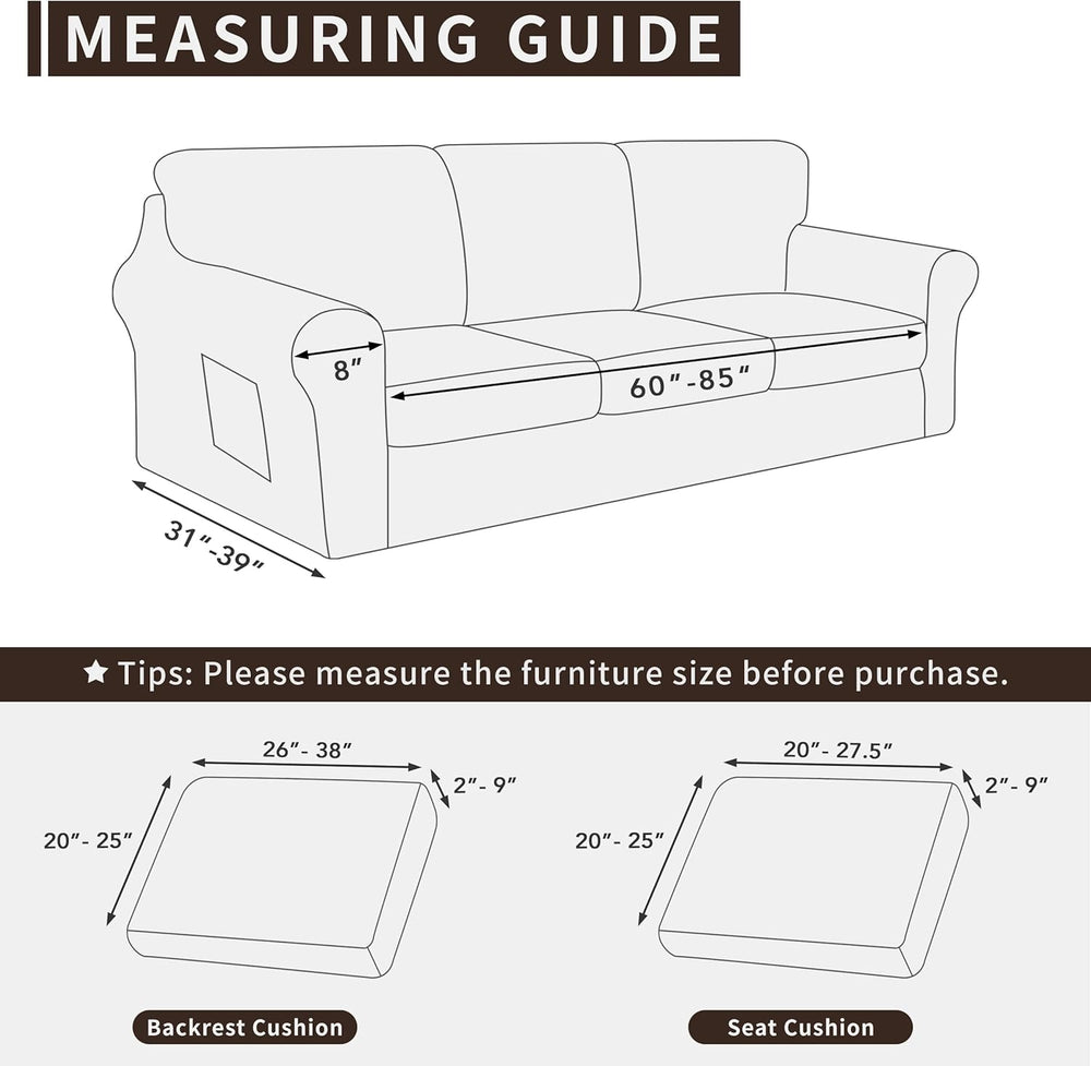 Easy-Going 7 Pieces Stretch Sofa Couch Cover, Large, Dark Grey