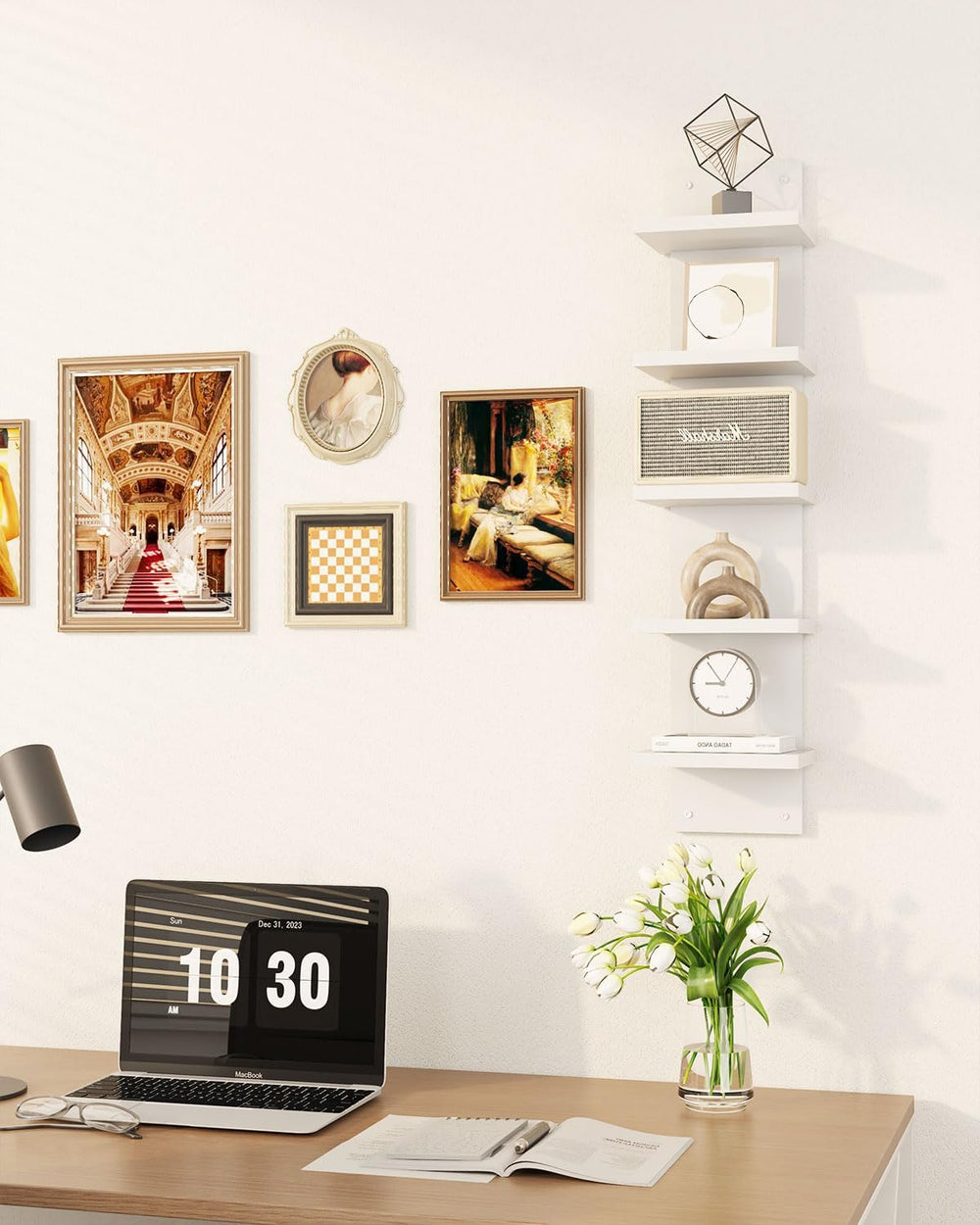 IBUYKE 5 Tier Wall Shelf Unit,White Vertical Shelf WBC009W